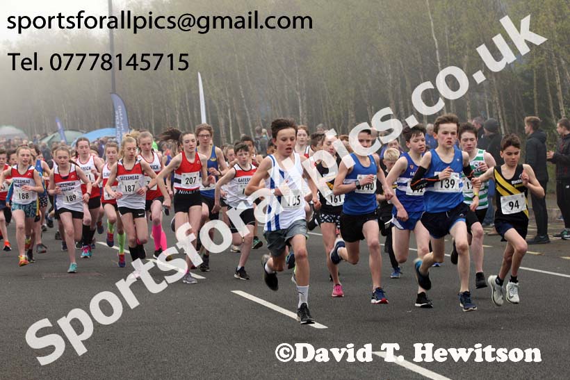 Boys and girls under-13s road race, 2019 Elswick Harirers Good Friday Road Relay, Newburn, Newcastle. Photo:  David T. Hewitson/Sports for All Pics